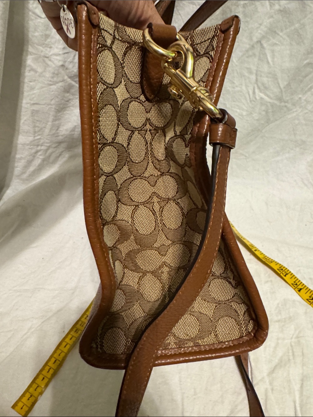 Coach Brown Signature Tote with Multicolor Center Stripe - Picture 5 of 9